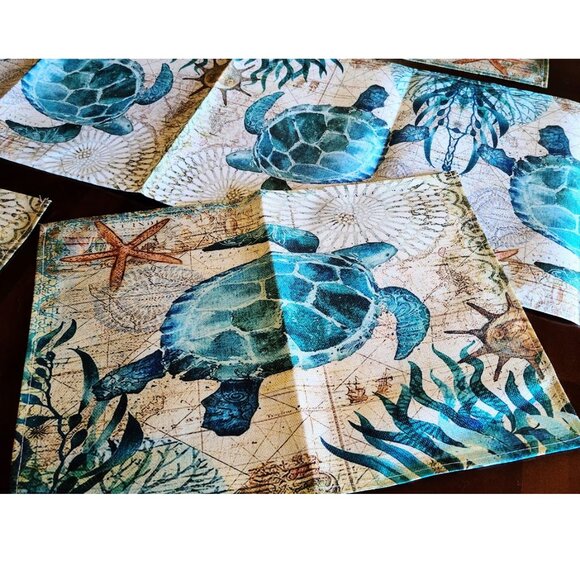 Beach Placemats Sea Turtle Table Decor 8pc Nautical Coastal Dining Decorations - Picture 4 of 16